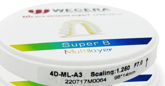 Densidade de sinterização 6,0 gcm3 Bloco de zircônio multicamadas Densidade de oferta 6,0-63 gcm3 e solubilidade química Menos de 100 μgcm2 para odontologia