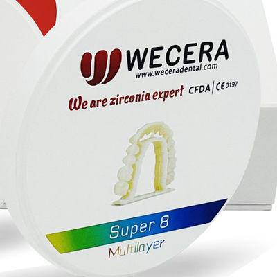 Dureza superior a 1200 HV Bloco de Zircônia Multicamadas Pré-Tonalizado Blocos de Zircônia Solubilidade Química inferior a 100 microgramas por centímetro quadrado adequado para laboratório de prótese dentária